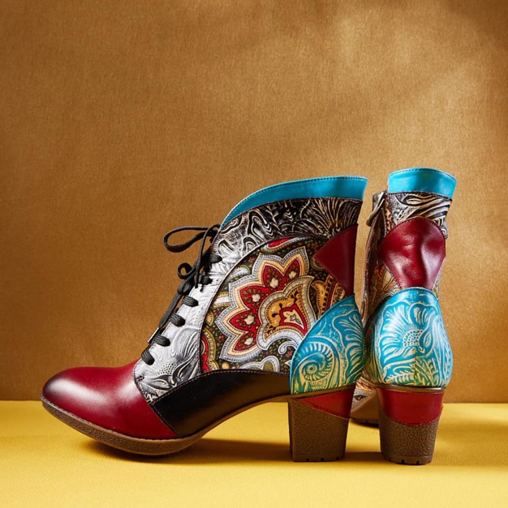 Soffia Peacock in Bloom Leather Ankle Boots